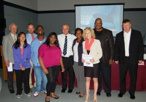 Hazing prevention seminar participants:  Todd Wessell, Hannah Kline, Tom Delehanty, Darnell McCoy, Jessica Henry, Sergeant Kenneth Boudreau, Dr. Gina Lee-Olukoya, Laura Morask, B. Eliot Hopkins, Detective Gregory Jacobson