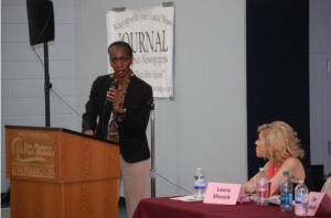 Laura Morask moderates the anti-hazing seminar.
